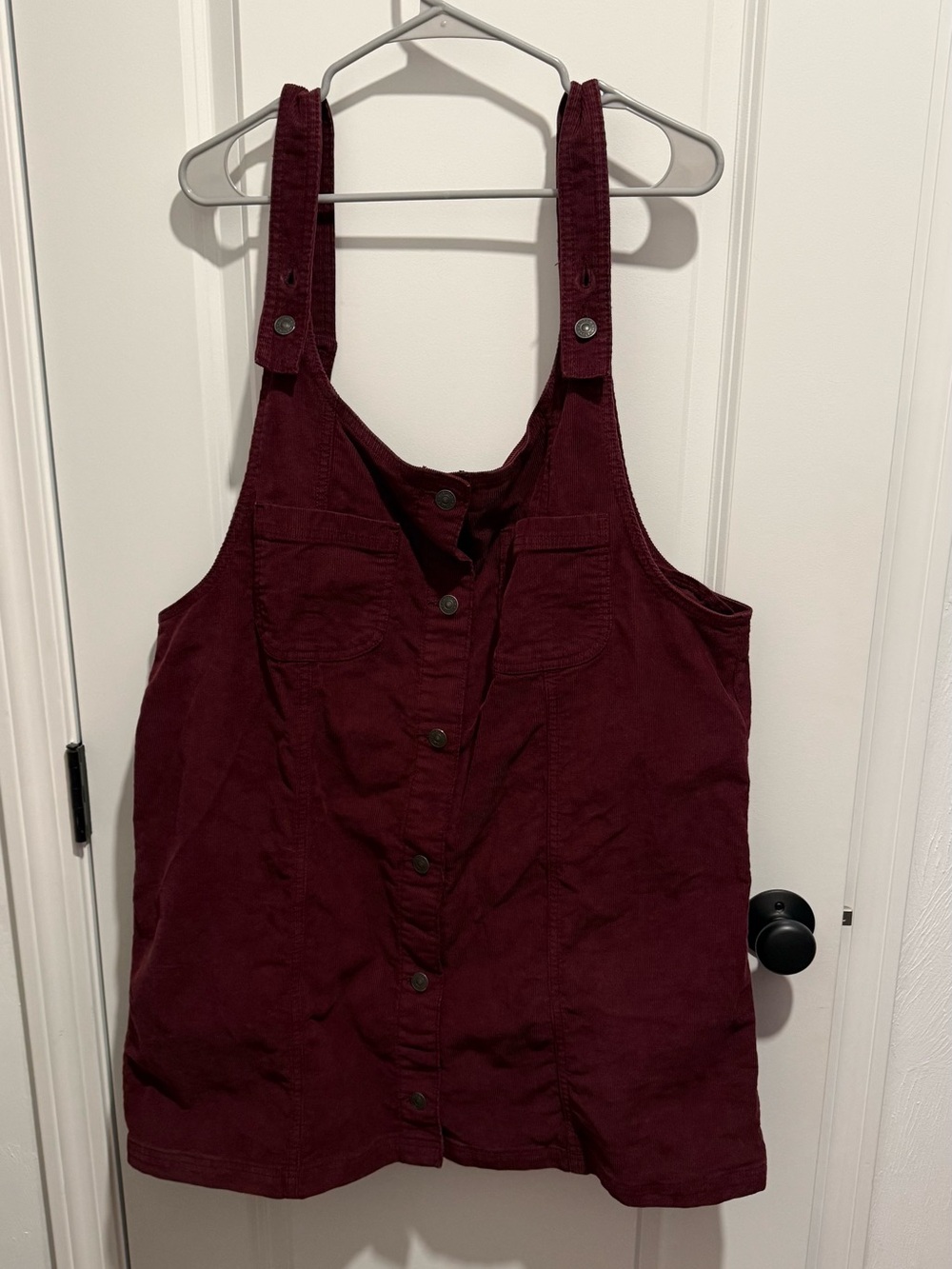 American Eagle - XXL Burgundy Button-Front Corduroy Overall Dress